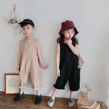 Модные летние детские льняные комбинезоны в Корейском стиле для мальчиков и девочек, повседневная одежда, модная детская одежда