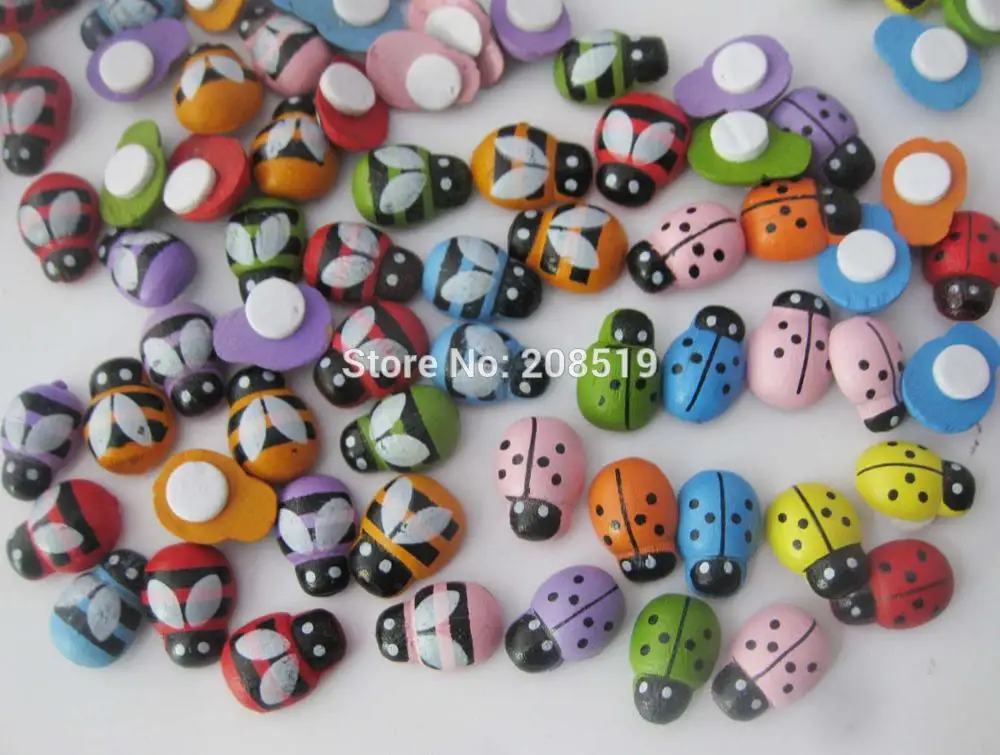 

WBNONL adhesive Bees and Ladybird Assorted wooden flatback buttons mix 150pcs DIY scrapbook clip accessories
