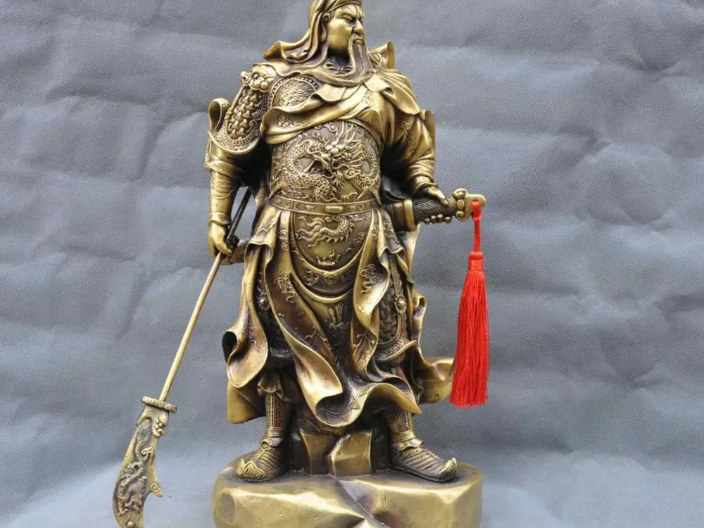 

19'' China God Of Door Guardian Guan Gong Guan Yu Warrior Dragon Bronze Statue
