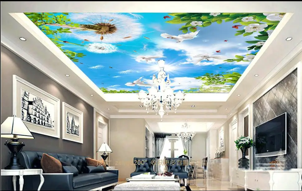 custom 3d ceiling Blue sky dandelion pigeons 3d room wallpaper sky
