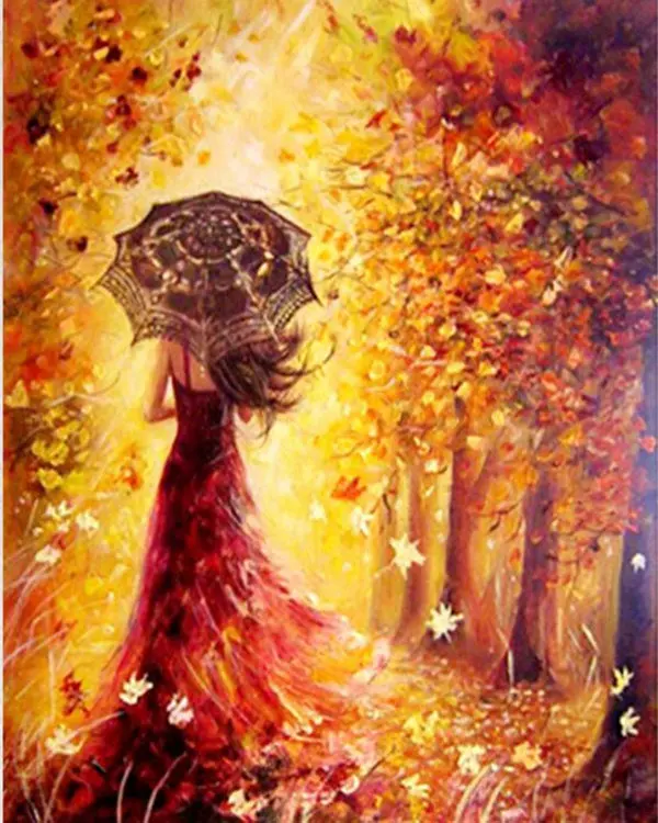 

oneroom Scenery Autumn Forest Umbrella Girl Needlework,Embroidery,DIY DMC Cross stitch kits,Pattern Counted Cross-Stitching