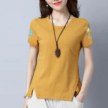 Летняя новая футболка женская с коротким рукавом тонкая короткая хлопковая Повседневная Длинная рубашка