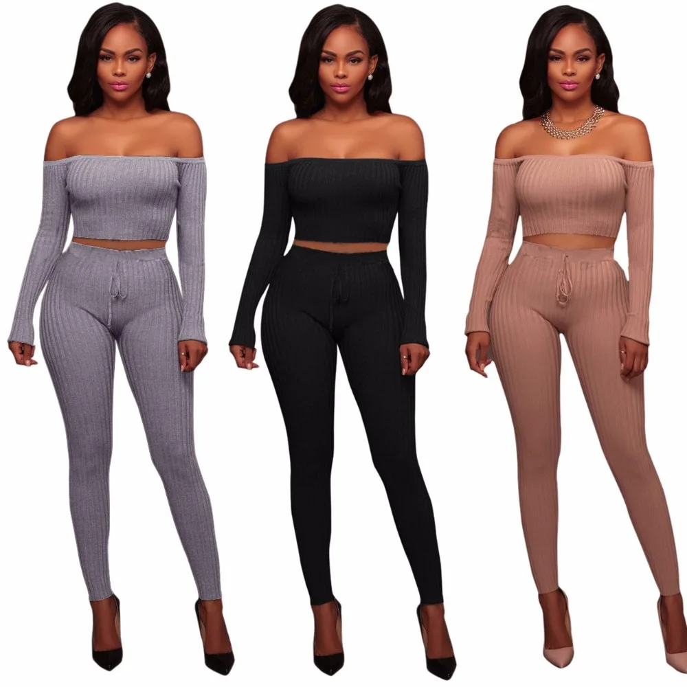 Two Piece Set Women Tracksuit Off Shoulder T Shirt Crop Top Pencil ...