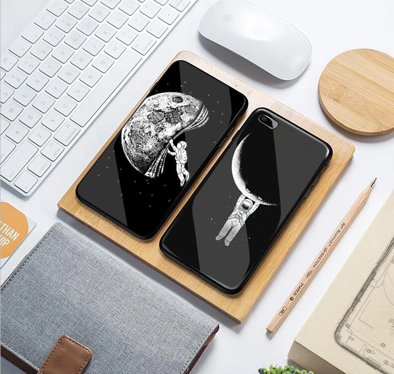 Tempered Glass Case astronaut Space Cleaner CASE For iPhone X XR XS MAX 6 6S 7 8 Plus Luxury Star Space Cover for Samsung s8 S9
