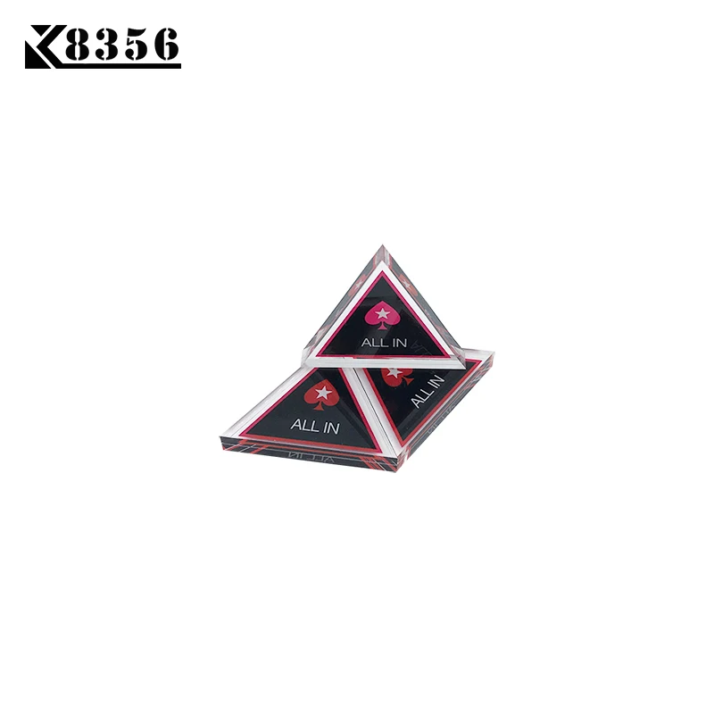 K8356 Baccarat Texas Holdem Poker All In Button Triangle Acrylic All In Button Texas Hold'em PokerStars ALL IN Poker Cards Guard