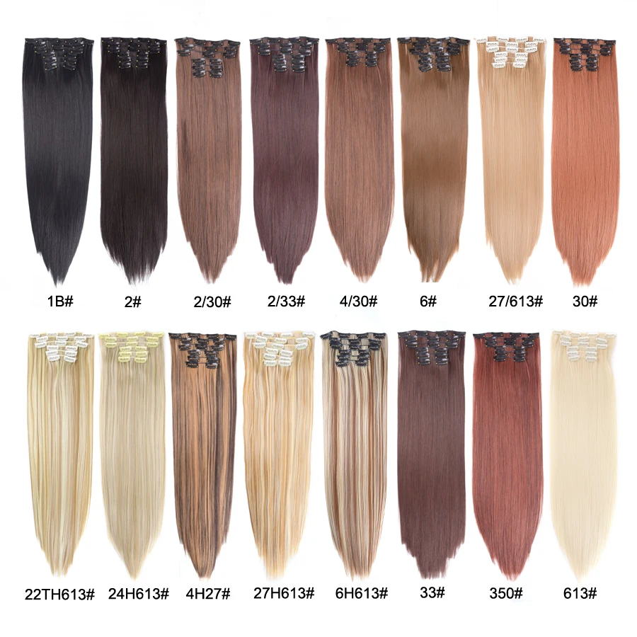 Leeons 16 цветов 16 клипс длинные прямые синтетические волосы для наращивания на клипсах из высокотемпературного волокна черные коричневые шиньоны