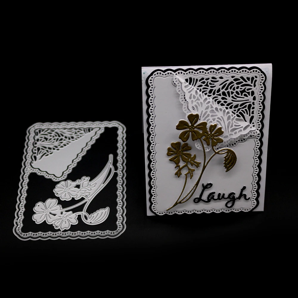 

Flower Branch Wave Frame 9.8X14CM Silver Metal Cutting Dies Cards DIY Scrapbooking Craft Embossing Plate