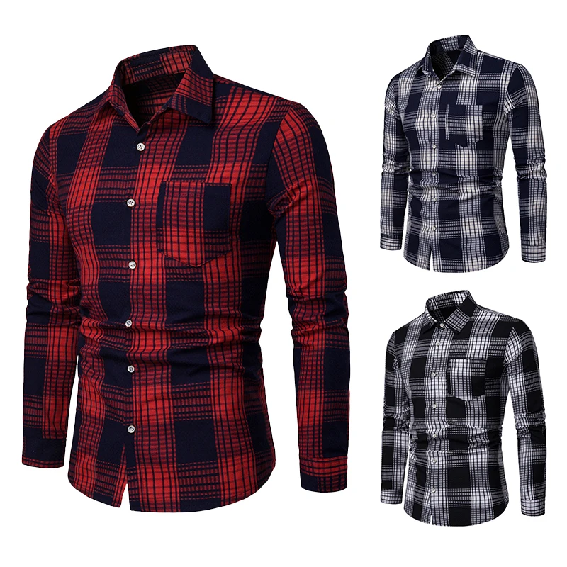 casuales de de manga larga 2019 Camisa a cuadros de franela Coreana de moda para hombres Camisa ajustada Masculina talla grande ropa roja para hombres|Camisas informales| - AliExpress