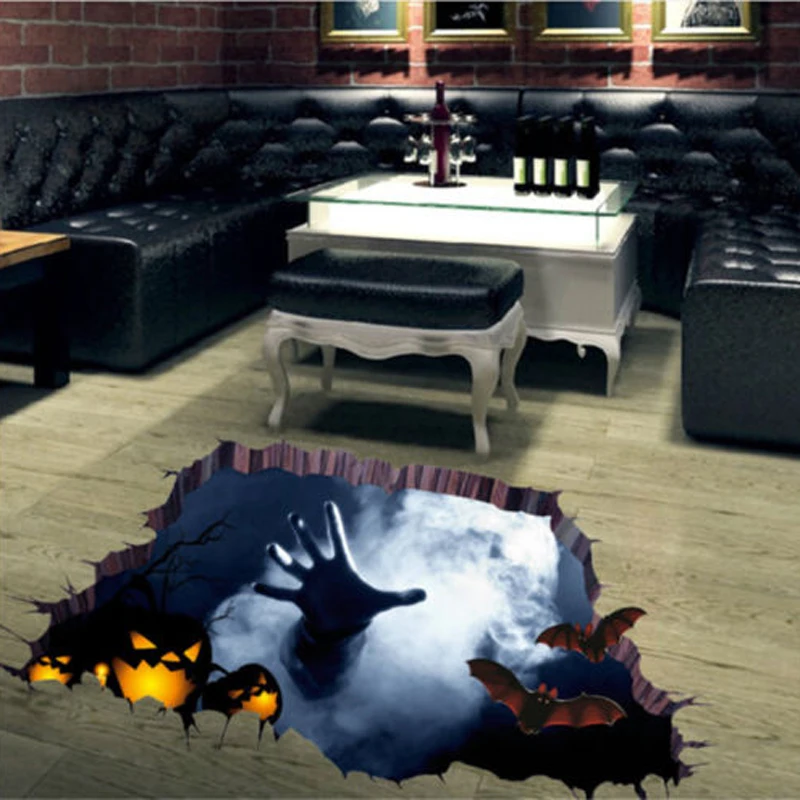 2018 New 3D Vision Broken Floor Wall Sticker Halloween Horror Decal Room Decor 2 Styles