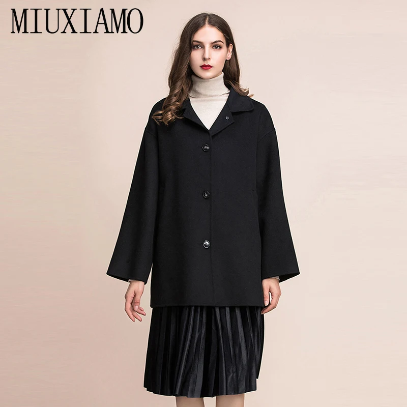 

MIUXIMAO TOP QUALITY 2019 fall Winter Coat Jacket 100% Pure Wool Single Breasted Over Coat Women Coat vestidos with Pocket