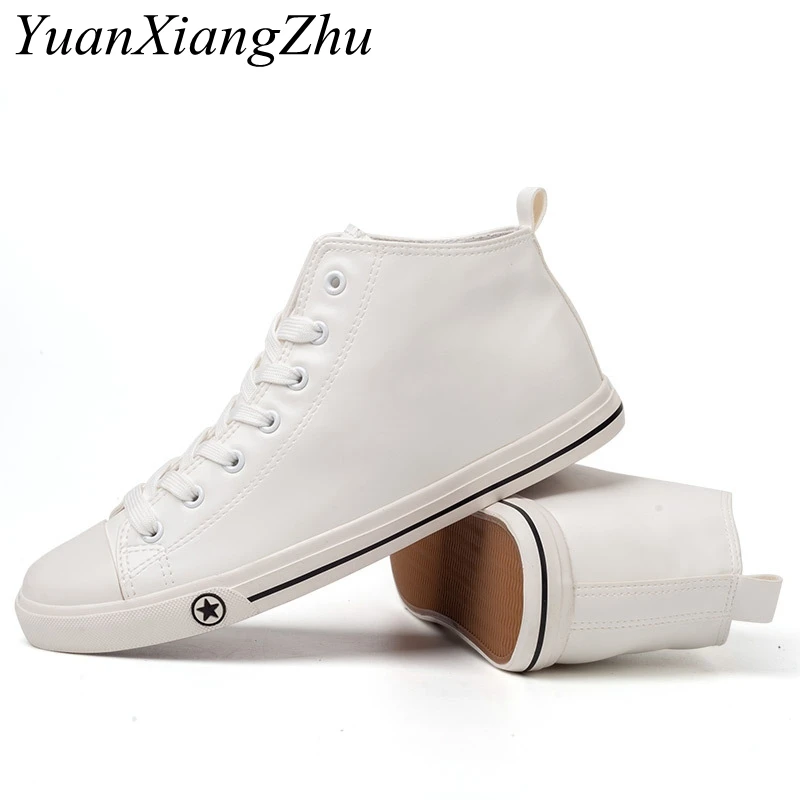 

Winter White Men Casual Shoes Waterproof Microfiber Leather Men High-Top Shoes 2018 Fashion Unisex Sneakers chaussure homme