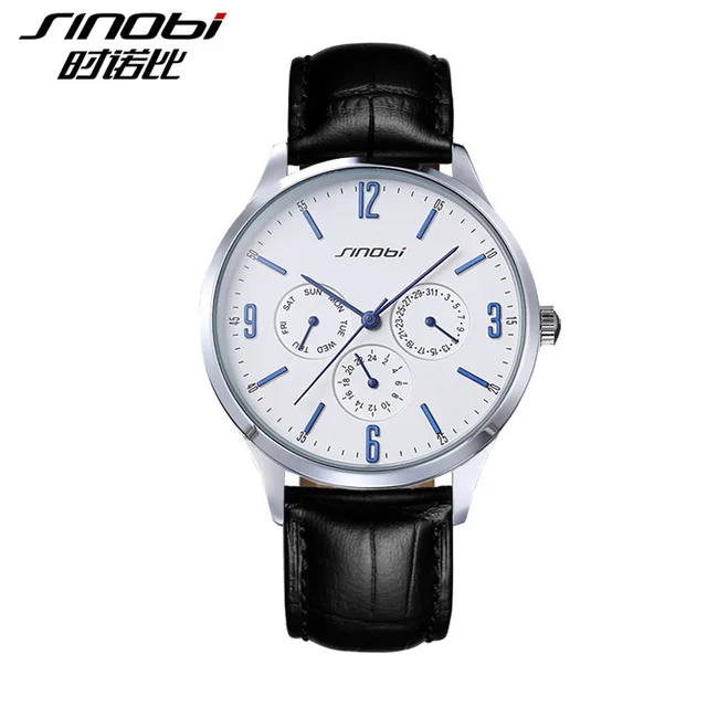 SINOBI relojes hombre ультра тонкие Топ люксовый бренд кварцевые часы мужские повседневные деловые кожаные аналоговые часы мужские Relogio подарок - Цвет: BSW