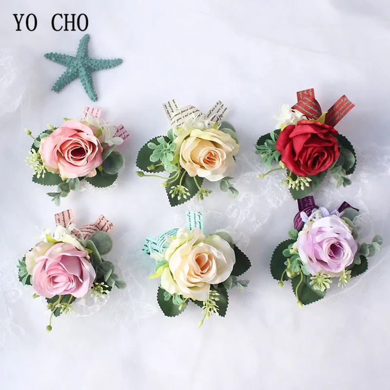 wedding wrist corsages boutonnieres bridal groom marriage pink red roses flower (5)