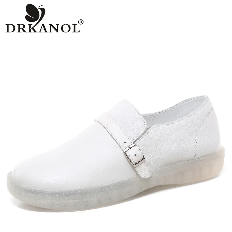 

DRKANOL Spring Shallow Women Flat Shoes Slip On Loafers Casual Shoes Ladies Flats Genuine Leather Non-slip Driving Shoes Female