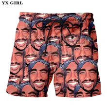 YX GIRL Новинка 2Pac/Ice Cube Забавный портрет головы мужские летние повседневные шорты 3D Принт Свободные пляжные шорты Прямая