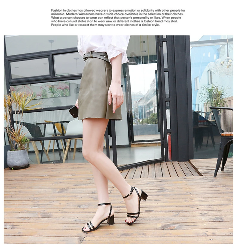 Woman Sandals Summer Elegant Concise Buckle Strap Square Heels Square-toed Sandals Women