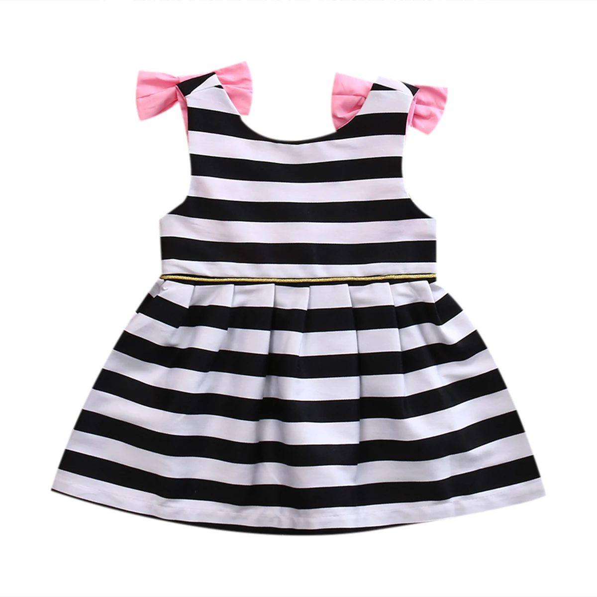 

Toddler Girl Striped Dress Princess Back V-Neck Party Striped Dress Birthday Bowknot Sleeveless Kid Dresses