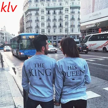 

King & Queen Letter Print Couple Tops Blouse Pullover Swea ter
