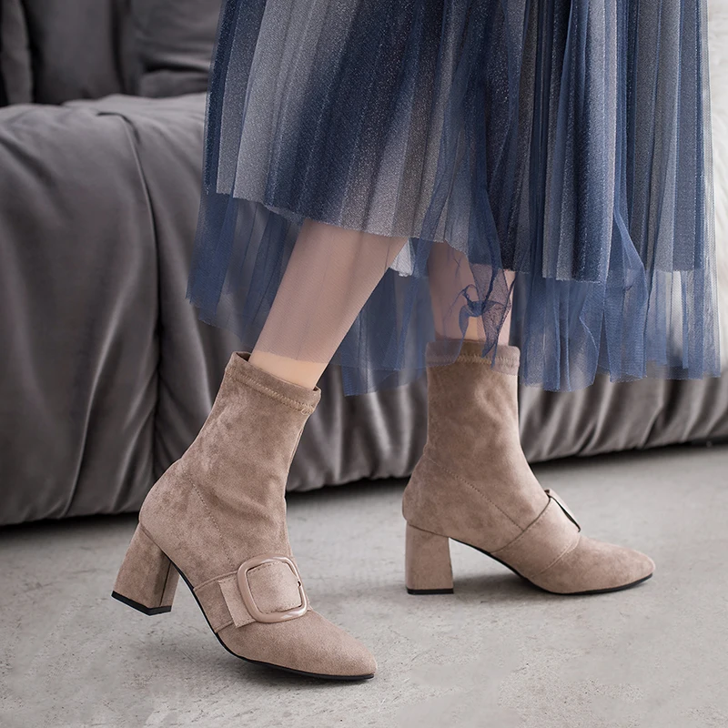 Femme Chaussette Style Slim Bottines Celeb fashion Haut Bloc Bout Pointu Bottines Femme Chaussette Style Slim Bottines Celeb fashion Haut Bloc Bout Pointu Bottines