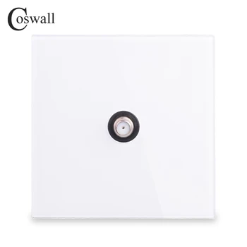 

Coswall 2018 New Arrival Crystal Tempered Glass Panel Wall Satellite Socket White Color AC 110~250V