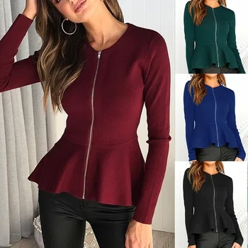 

ZOGGA Autumn Women Jacket Winter Slim Fit Round Neck Zipper Smock Coat Tops Female Solid Slim Sexy Overcoat Female Outwear 2019