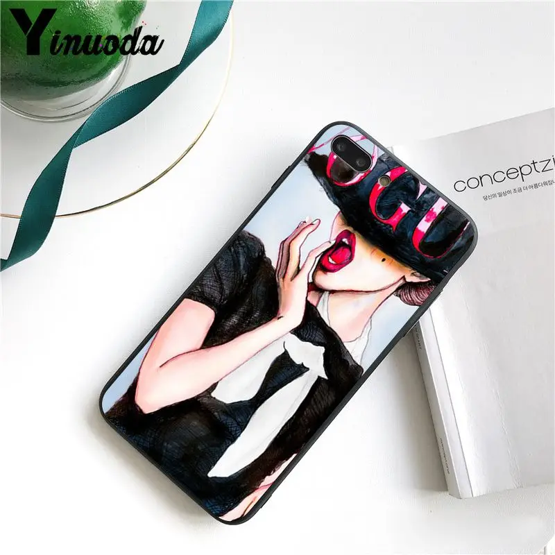 Yinuoda сексуальная леди красные губы горячая девушка рукоделие принт рисунок телефон чехол для iPhone 8 7 6 6S Plus X XS MAX 5 5S SE XR крышка
