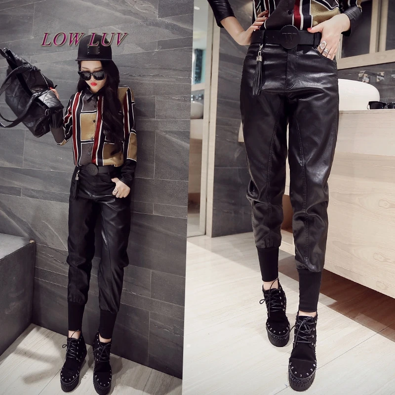

2017 New Arrival PU Leather Pants Women's Fashion Harem Pants Casual Solid Leather Trousers Loose Capris/