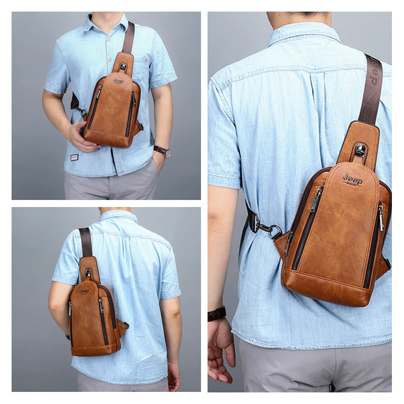  JEEP BULUO Men Crossbody Bag Big Size Daily Chest Bag High Quality Large Capacity Split Leather Sho - 4000026591697