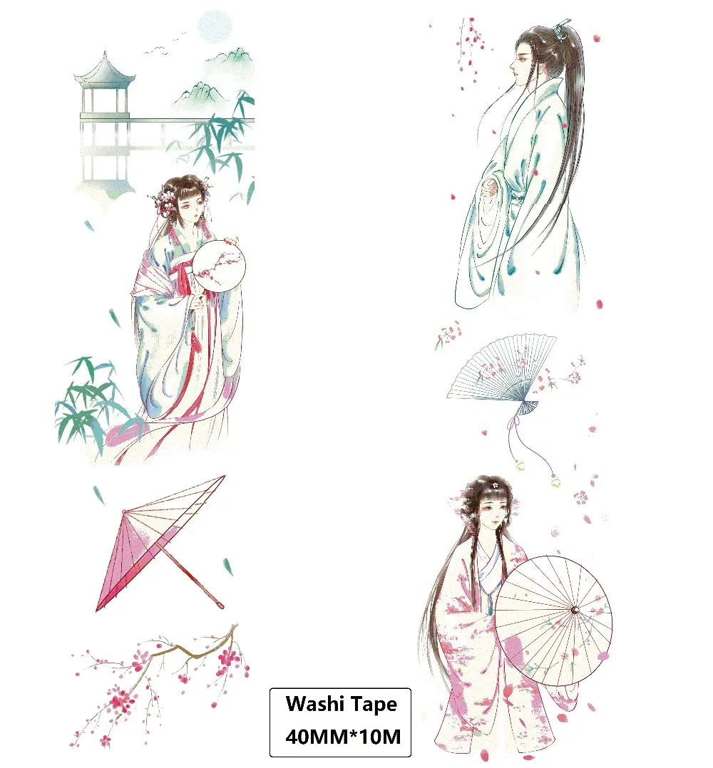 NEW 40mm*10M Chinese Classical Beauty Model Girls Fan Japanese Washi