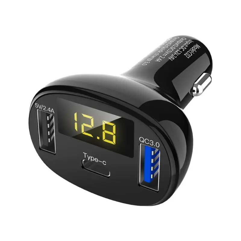 

12V 24V Auto Boat Dual USB Port QC 3.0 Type C Car Charger LED Voltmeter Mobile Smartphone Charging Adapter for GPS Tablet