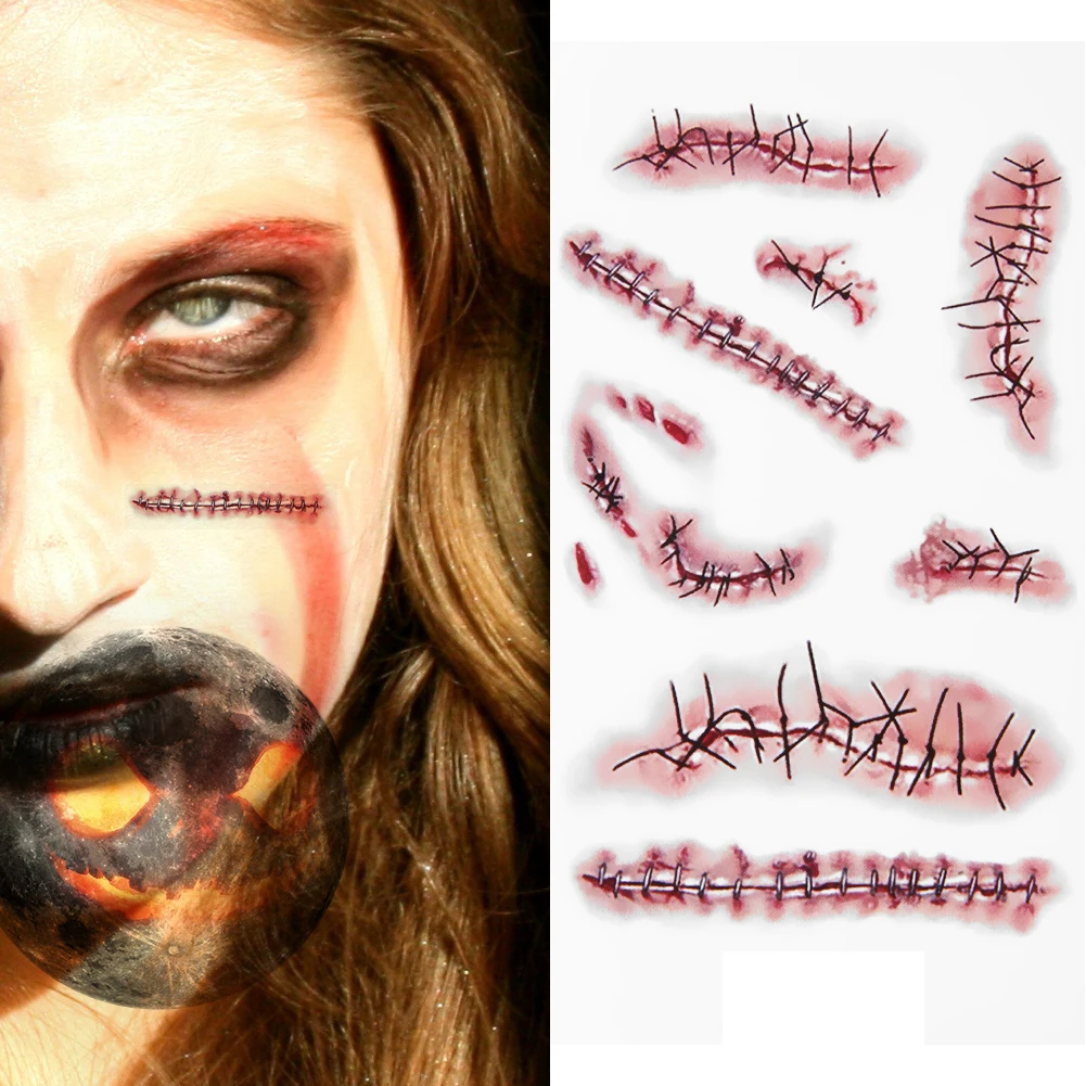 10pcspack scar 3d cut wound temporary tattoo stickers waterproof halloween terror wound realistic blood injury scar fake tattoo - Halloween Fake Wounds 10pcspack scar 3d cut wound temporary tattoo stickers waterproof halloween terror wound realistic blood injury scar fake tattoo - Halloween Fake Wounds