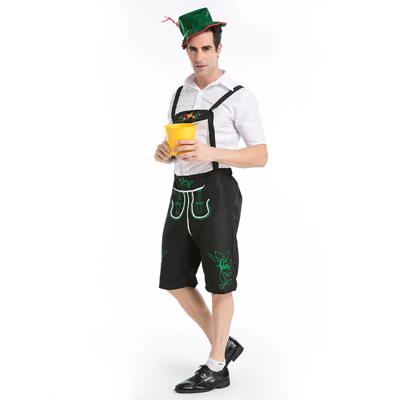 Lederhosen Октоберфест костюмы для мужчин белый топ традиционное немецкое баварское пиво мужской косплей Хэллоуин, праздничная Вечеринка Одежда