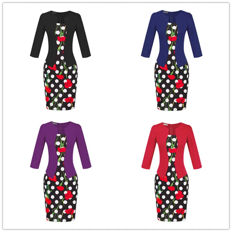 Plus Size XXXL Pencil Work Dresses Present With Belt One Piece Dress Patchwork Fake 2 Pcs Business Formal Office Bodycon Dress (9)
