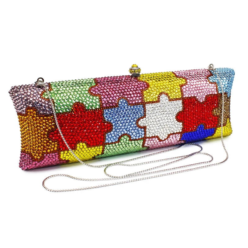 

2017 Newest latest puzzle pattern Crystal colorful Evening Clutch Bag purse(B1008-JP)