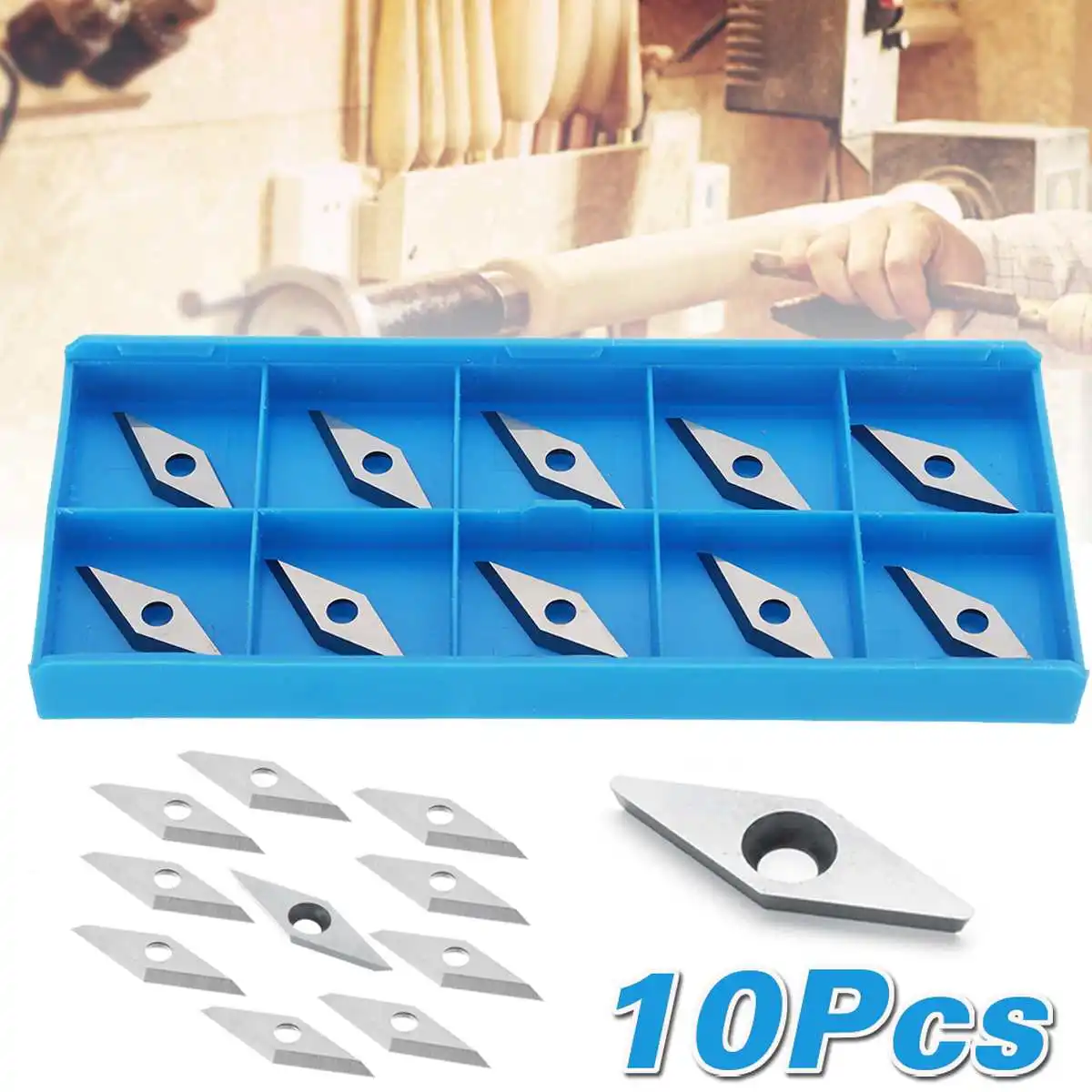 

Drillpro 10pcs Diamond Shar p Carbide Inserts Blades Lathe Turning Tool For 35 degree arbor Woodworking Parts