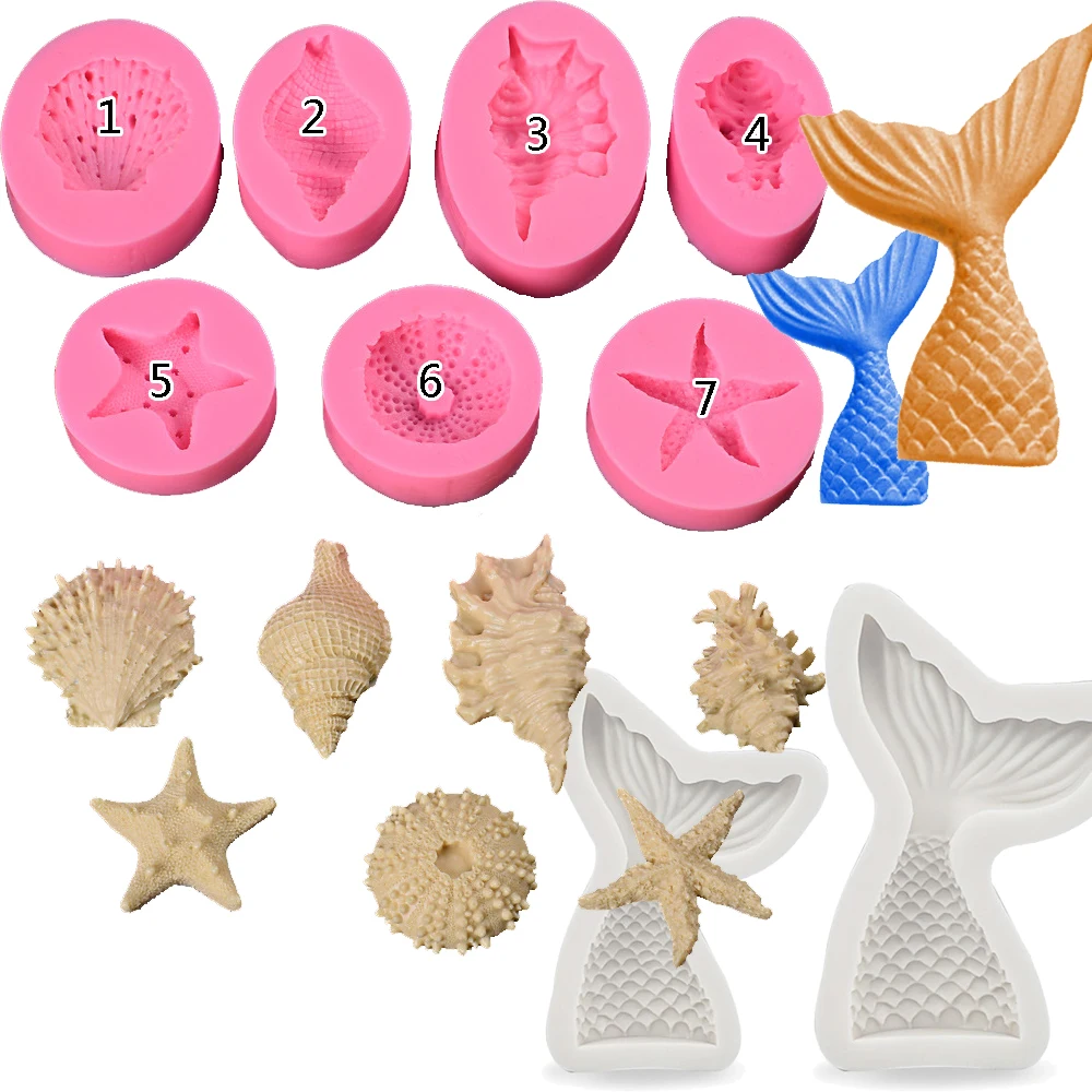 

3D Mermaid Tail Silicone Mold Shell Starfish Chocolate Mold Cake Decoration Tools Sugar Craft Moulds DIY Craft Fondant Molds