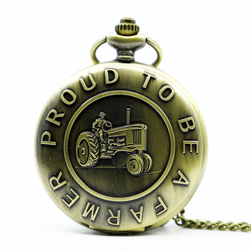 

Fashion Bronze Tractor Design ' Proud To Be A farmer ' Quartz Pocket Watch Analog Pendant Necklace Men Women Watches Gift