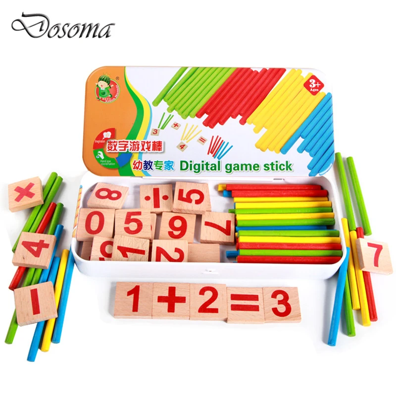 

Wooden Counting Sticks Iron Box Education Toys Kids Digital Game Stick Pencil Case Building Intelligence Digital Blocks Toy Gift