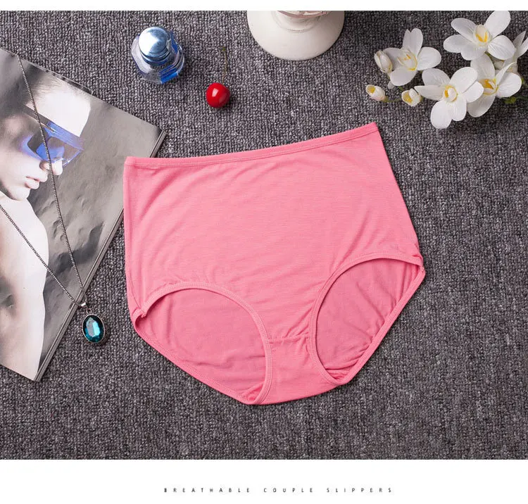 3PCS Plus Size M-XXL Women's Cotton Underwear High Waist Sexy Panties for Women Bamboo Fiber Briefs Seamless Lingreie Intimates (12)