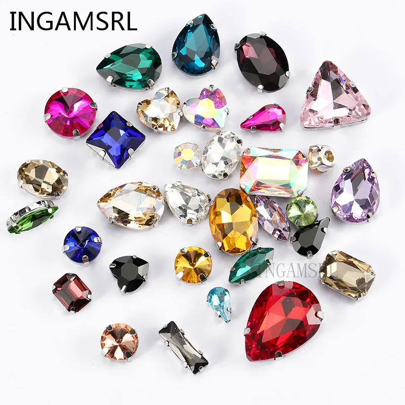 

Free shipping! 50pcs/Pack high quality mixed shape crystal color glass sew on claw rhinestones,diy clothing accessories 045