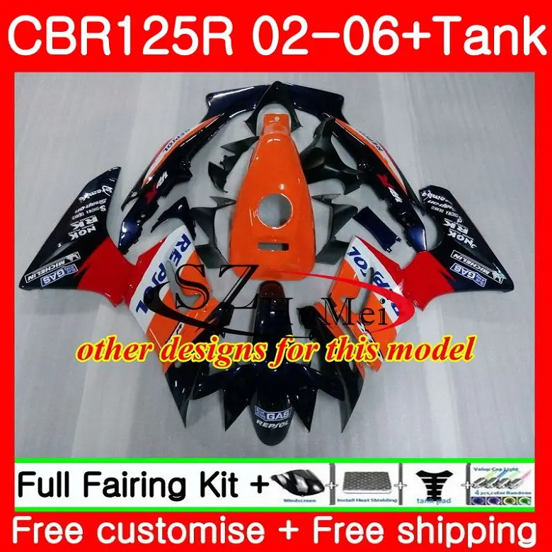Корпус + бак для HONDA глянцевый blk CBR 125R 125CC CBR125RR CBR125R 02 03 04 05 06 62SH18 2002 2003 2004 2005 2006