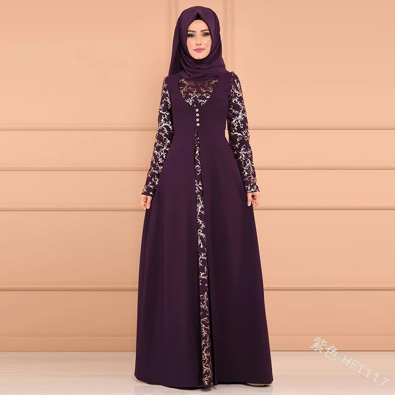 Элегантное мусульманское платье с принтом abaya, вечернее платье, кардиган-кимоно, длинные халаты Jubah, Ближний Восток, Eid, Рамадан, исламский - Цвет: purple