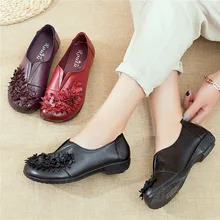 Женская обувь на плоской подошве; коллекция года; сезон осень; модная удобная обувь из натуральной кожи на плоской подошве; женская повседневная обувь ручной работы без застежки для мам