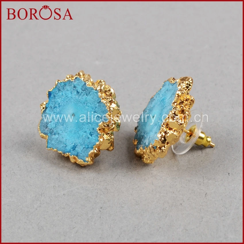Borosa 5 пар Drusy Серьги гвоздики для Для женщин золото Цвет Природный Радуга
