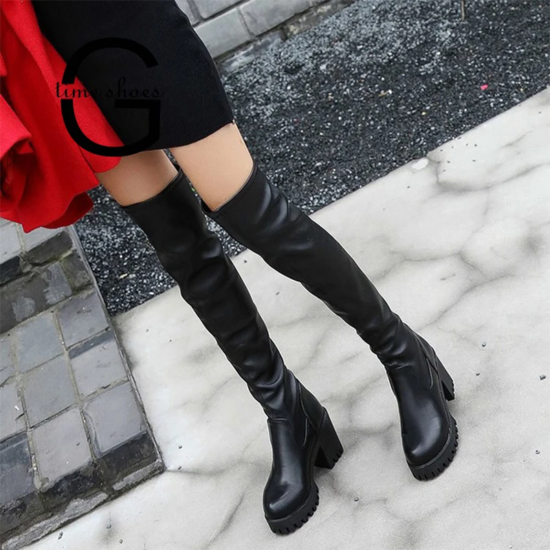 

Gtime Over The Knee Boots Women Thick High Heels Women Long Pu Leather Boots Autumn Winter Ladies Long Snow Botas Mujer SE023