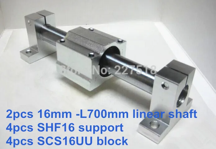 16mm linear set: 2pcs 16mm - 700mm linear round shaft +4pcs SK16 shaft support+4pcs SCS16UU linear bearing block photo
