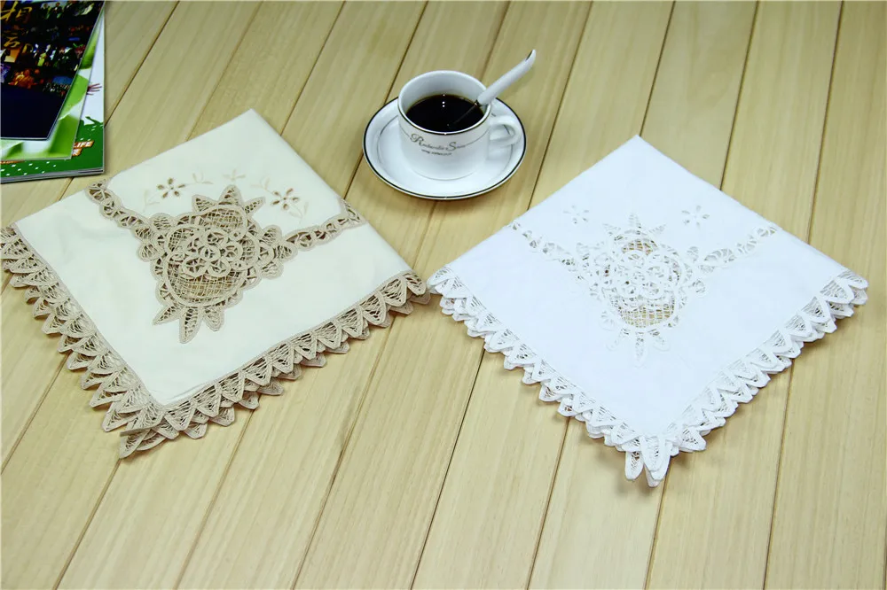 

QUNYINGXIU Table Cover Cloth Handmade Crocheted Europe Floral Square Protection Plate Tabelclothes Wedding 20*20 inch = 51*51cm