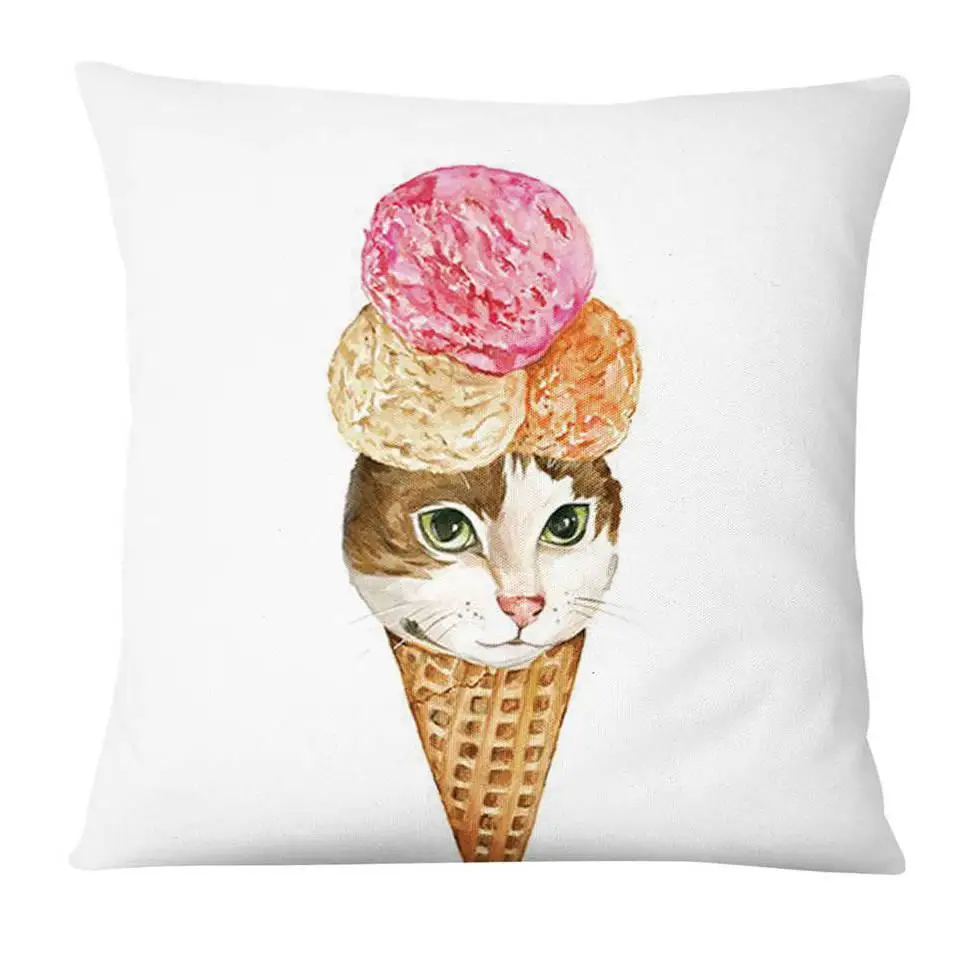 Hand Painted Cartoon Cat Digital Printed Pillowcase Home Pillow Decoration Almofadas Decorativas Para Sofa Throw Pillow 45*45 