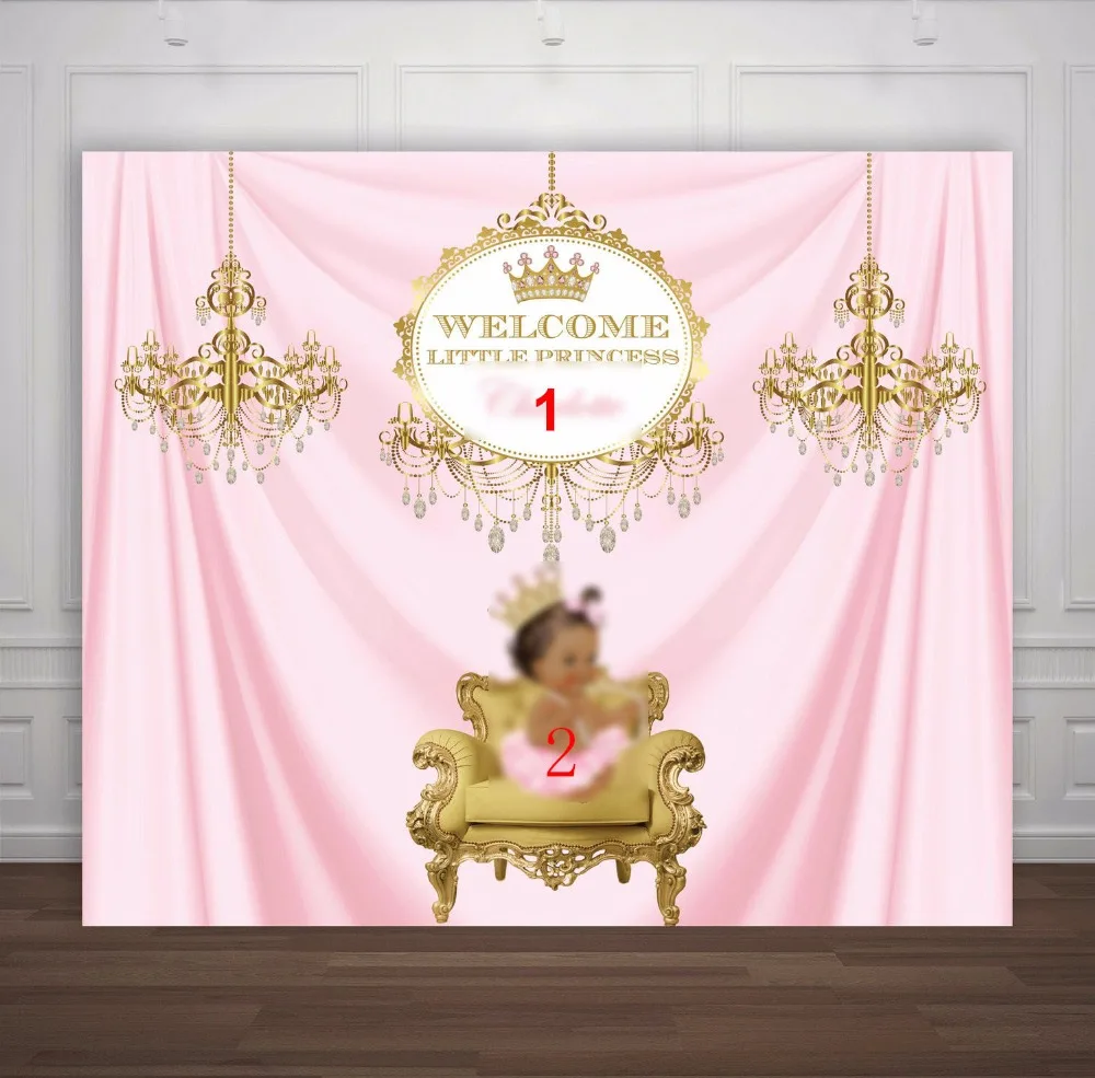Высококачественные вечерние фоны с компьютерной печатью на заказ с розовой и золотой короной принцессы для детского дня рождения
