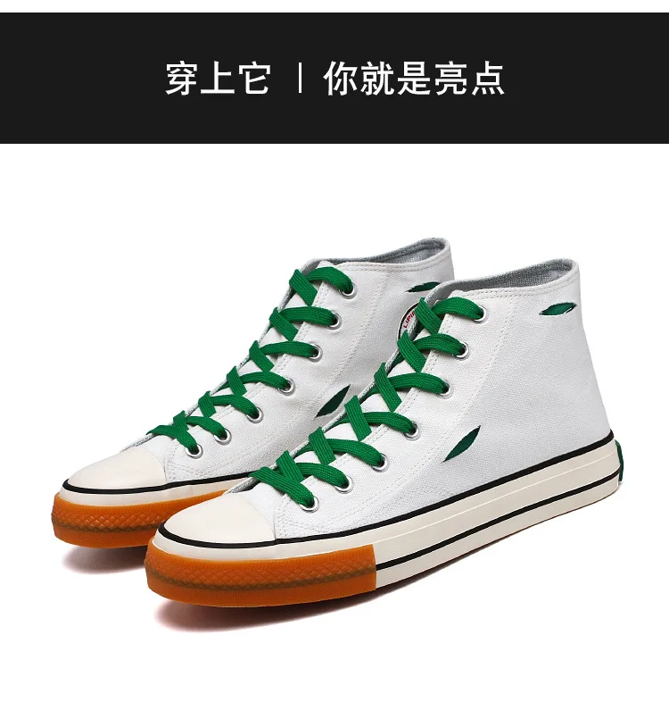BINHIIRO/Мужская Вулканизированная обувь; высокие парусиновые кеды на шнуровке; однотонные Нескользящие резиновые кроссовки на плоской